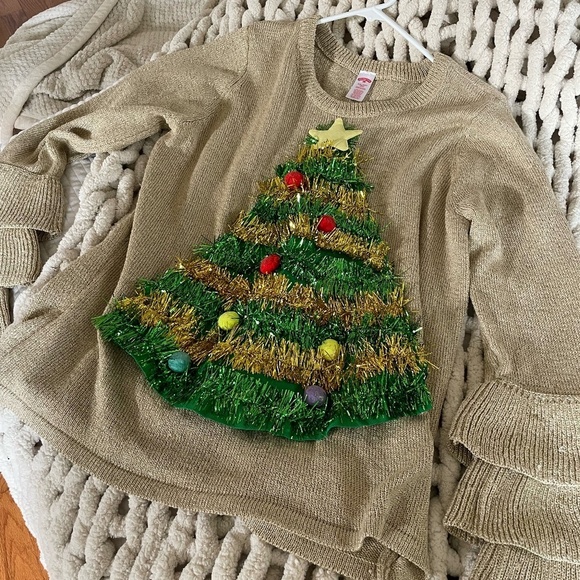 HOLIDAY TIME GOLD SHIMMER XMAS TREE UGLY XMAS SWEATER XXL - Picture 2 of 11